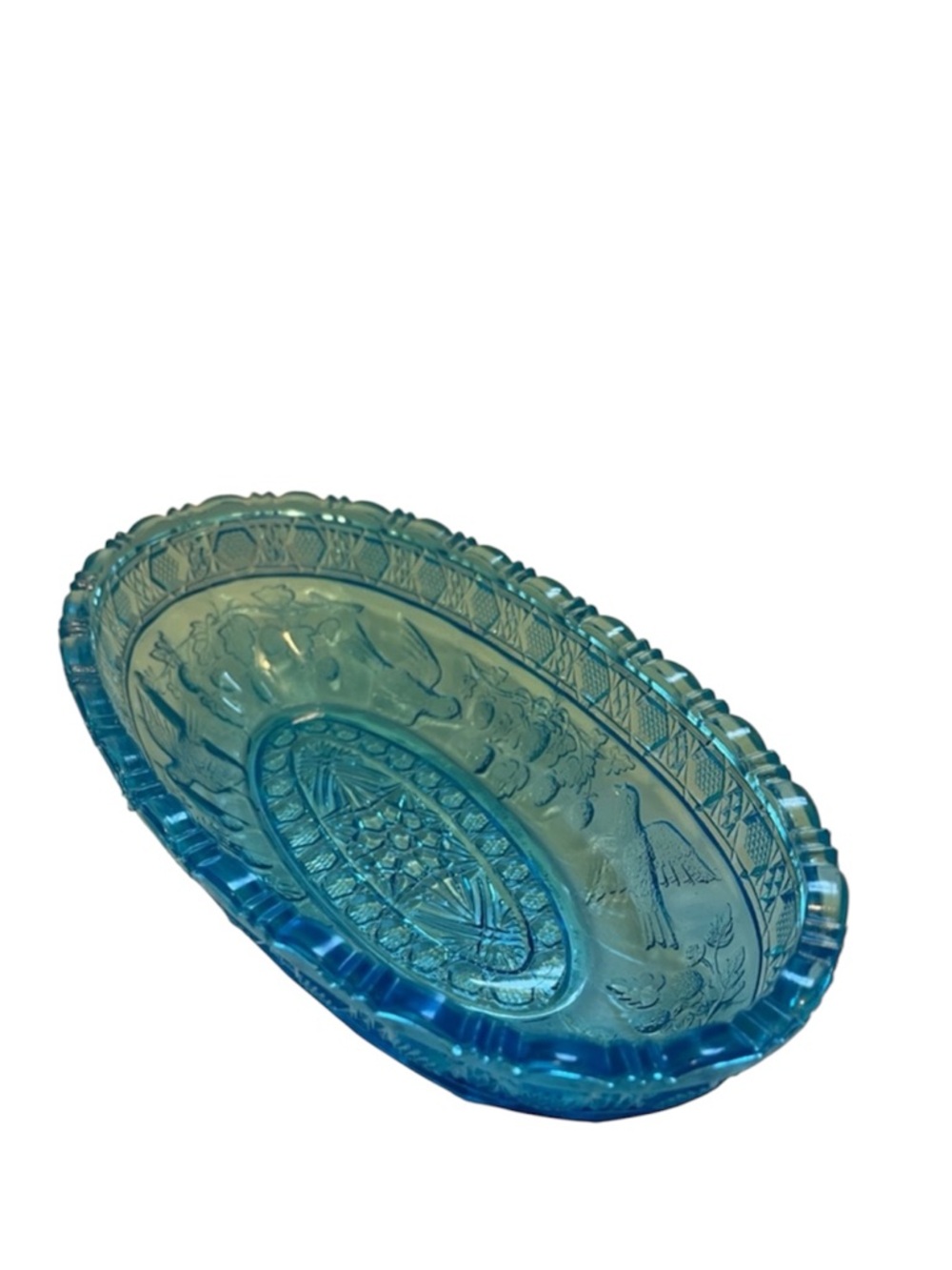 Vintage Tiara Indiana Glass Strawberry & Blue Bird Dish Candy Dish